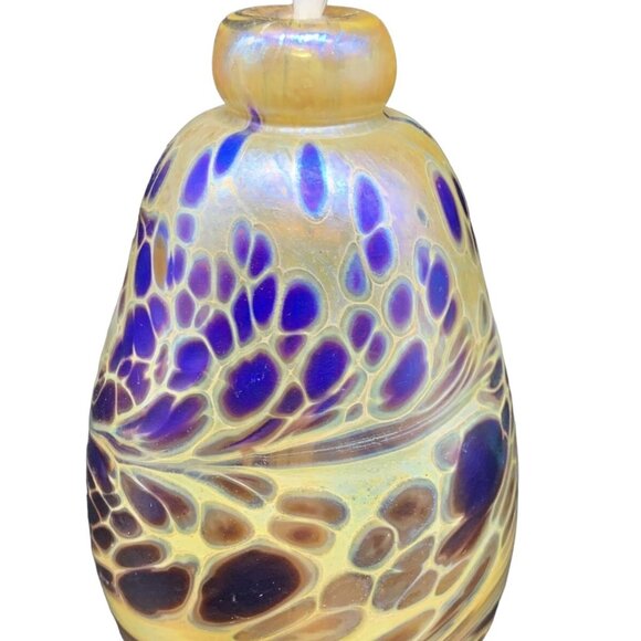 Brian Maytum Studios Signed 1990? Art Glass Iridescent Oil Lamp Gold Purple EXC! - Picture 4 of 8